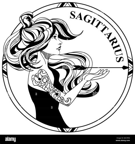 Vector Illustration Of Sign Zodiac Sagittarius Beautiful Girl With