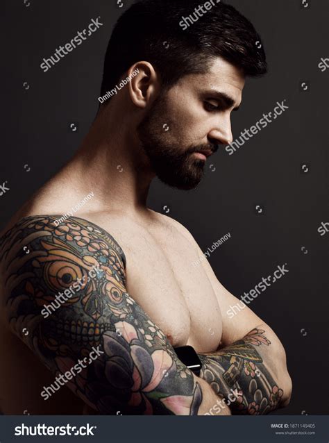 Portrait Profile Naked Handsome Bearded Brutal Stock Photo Shutterstock