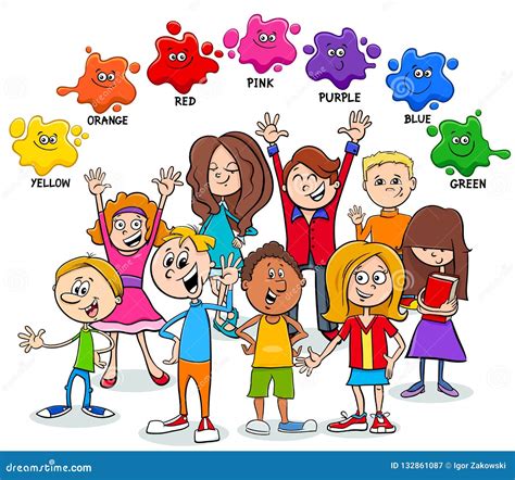 Basic Colors Educational Page With Kids Stock Vector Illustration Of