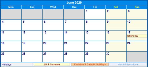 June 2029 Uk Calendar With Holidays For Printing Image Format