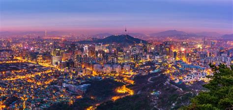 Korea Panorama Von Seoul Stadt Skylinen Südkorea Stockbild Bild Von