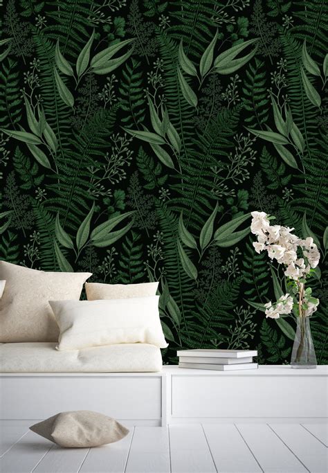 Floral Pattern With Leaves Removable Wallpaper Peel And Stick Etsy