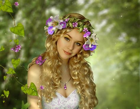 Beauty Wreath Frumusete Luminos Blonde Fantasy Girl Green