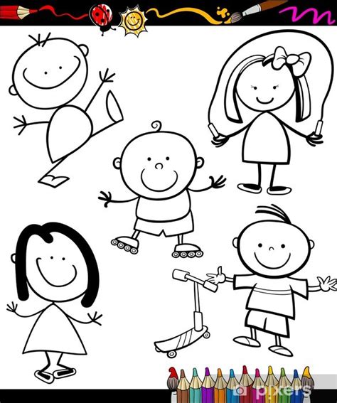 Vinilo Pixerstick Felices Los Niños De Dibujos Animados De Libro Para