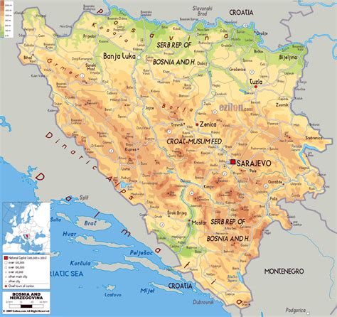 Large Detailed Political Map Of Bosnia And Herzegovina With Relief
