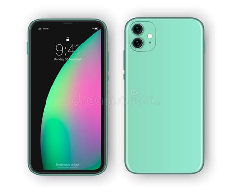 High Detailed Realistic Green Smartphone Back And Front View Duo