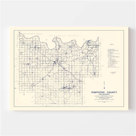 Vintage Map Of Pontotoc County Oklahoma 1936 By Teds Vintage Art