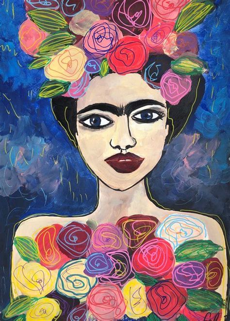 Frida Kahlo Mexican Art Fashion Original Acrylic Painting On Paper