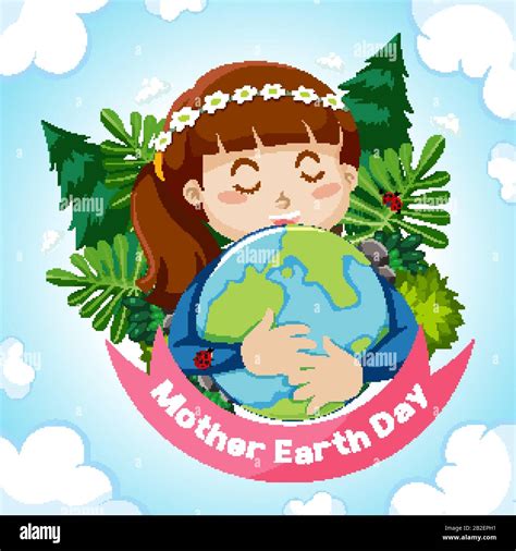 Diseño De Cartel Para El Día De La Madre Tierra Con Niña Que Se Acojan