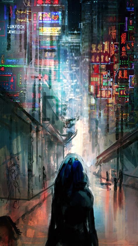 2160x3840 Anime Cyberpunk Scifi City Lights Night Buildings Futuristic