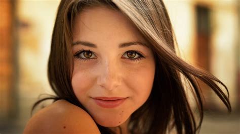 Portrait Brown Eyes 1080p Smiling Model Women Bare Shoulders