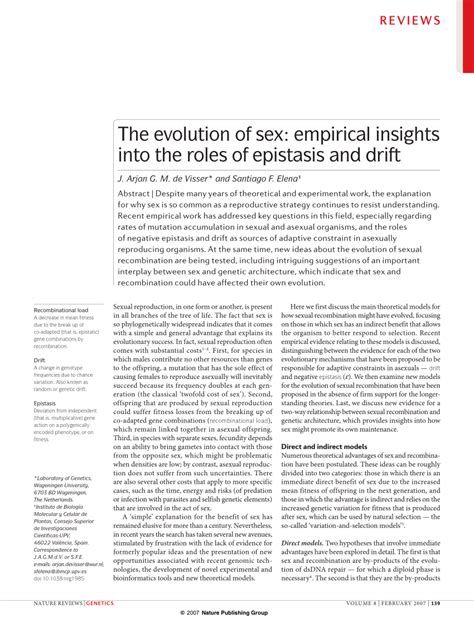 Pdf The Evolution Of Sex Empirical Insights Into The Roles Of Epistasis And Drift