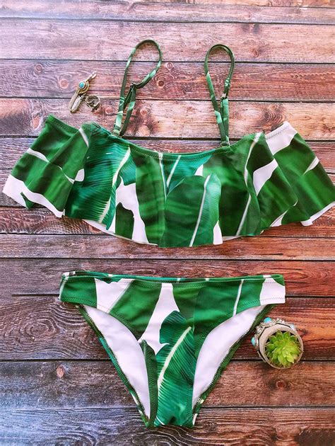 ruffles palm tree leaf print bikini leaf print bikini swimwear bikinis