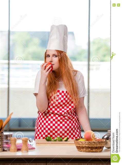 The Redhead Cook Working In The Kitchen Stock Image Image Of Nutrition Dinner 79133453