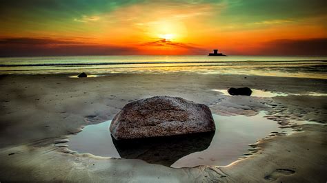 Nature Beach Stone Rock Clouds Sunset Hd Dusk Dawn 4k 5k Hd