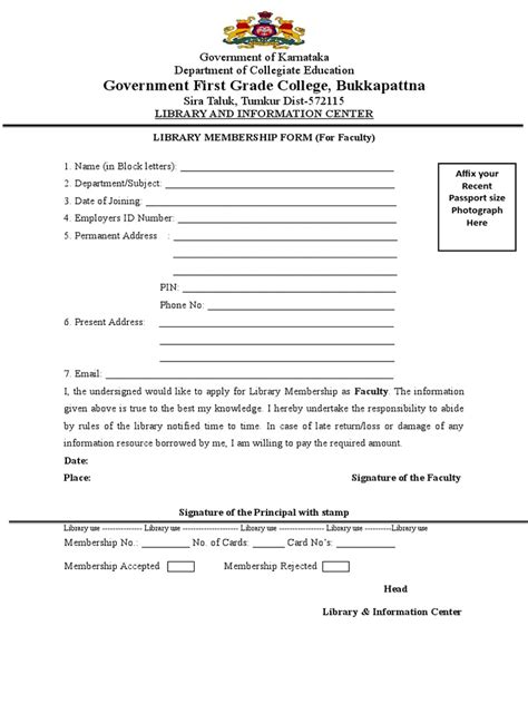 Library Membership Form For Faculty Pdf Libraries Government And