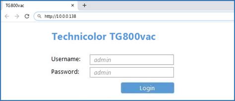 Technicolor TG800vac - Default login IP, default username & password