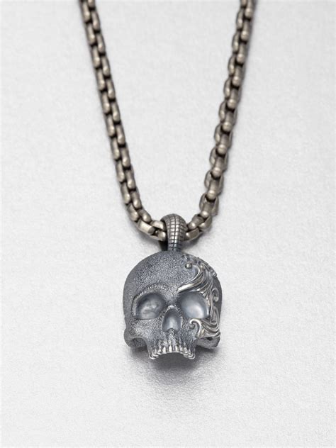 David Yurman Large Sterling Silver Skull Pendant Necklace In Silver For