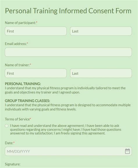 Free Personal Training Informed Consent Form Template Formbuilder