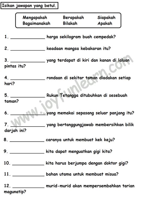 Kata tanya ialah perkataan yang digunakan untuk menanyakan sesuatu. Standard 3 Kata Tanya