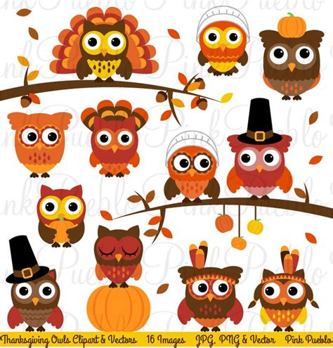 Thanksgiving Owl Clipart Clip Art Happy Thanksgiving Owl Etsy Owl