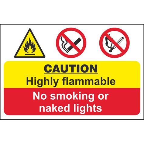 Caution Highly Flammable No Smoking Or Naked Lights Signs Fire Prevention Explosive Hazard