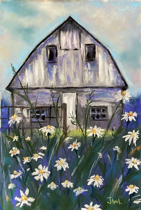 Old Rustic Barn In A Field Of Spring Daisies 11 X 17 Original Etsy In