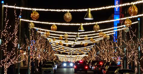 Holiday Night Street Scene With Christmas Lights Picture Free