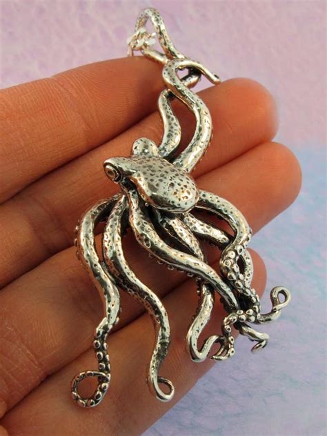 Octopus Necklace Silver Large Octopus Pendant Octopus Etsy