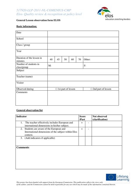 Lesson Plan Template For Teacher Observation Free 3 Student