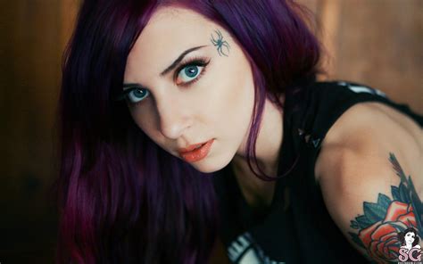 suicide girls blue eyes purple hair mizirlou tattoo hd wallpapers desktop and mobile
