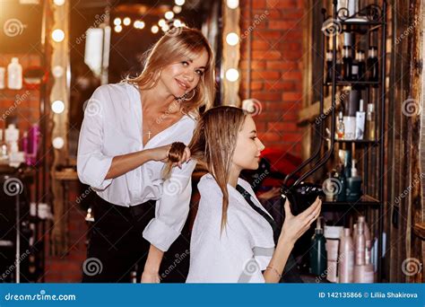 Beautiful Woman In Hair Salon Stock Photo Image Of Beautician Blond