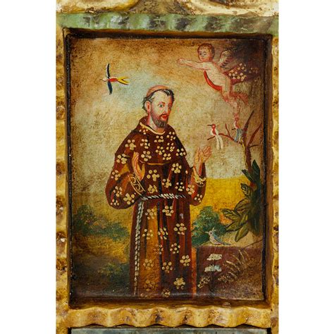 Saint Francis Of Assisi Retablo Folk Art Painting Handcarved Wood