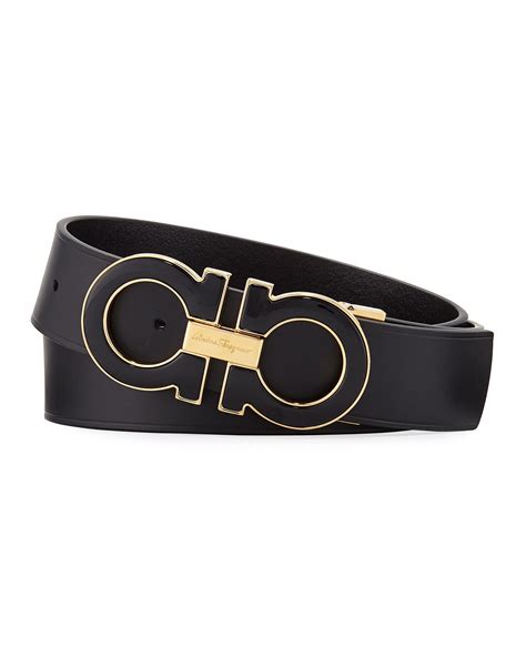 Salvatore Ferragamo Mens Large Enamel Gancini Buckle Belt Black