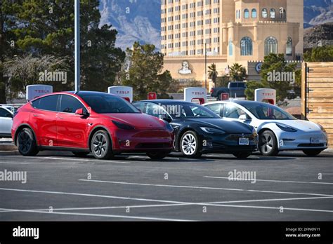 Tesla Model Y Model S And Model 3 Cars Are Seen Charging At Tesla