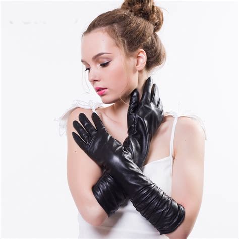 Russia Women Winter Real Leather Gloves Evening Party Long Genuine