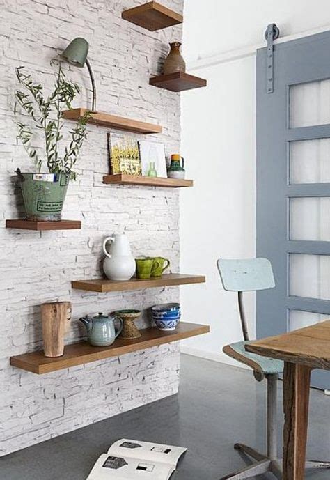 White Brick Walls For Trendy Home Floating Shelves Living Room