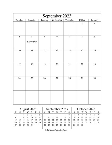 Editable Calendar September 2023
