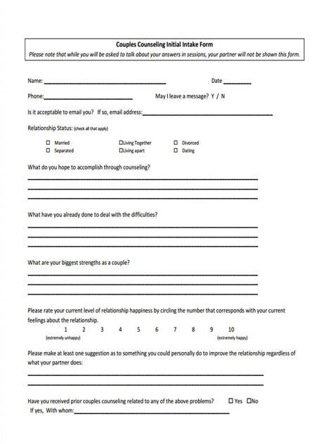 Counseling Intake Forms Templates