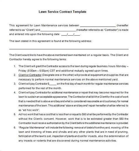 7 Lawn Service Contract Templates Free Word Pdf Documents Download