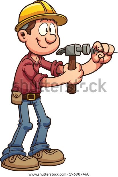 Construction Worker Hammering Nail Vector Clip Stock Vector Royalty