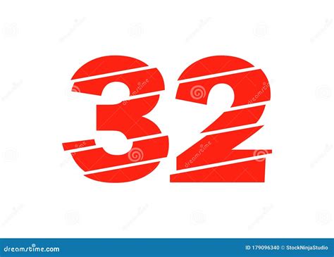 Modern Red 32 Number Design Vector Illustration Numeral Vector Trendy