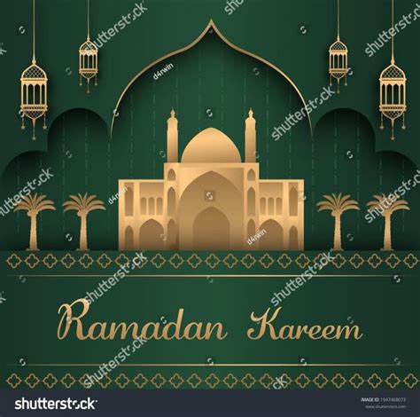 Ramadan Kareem Template With Mosque And Palm Tree Illustration In Dark
