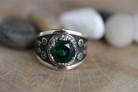 Turkish Handmade Silver K Emerald Ottoman Style Ring Free Resize