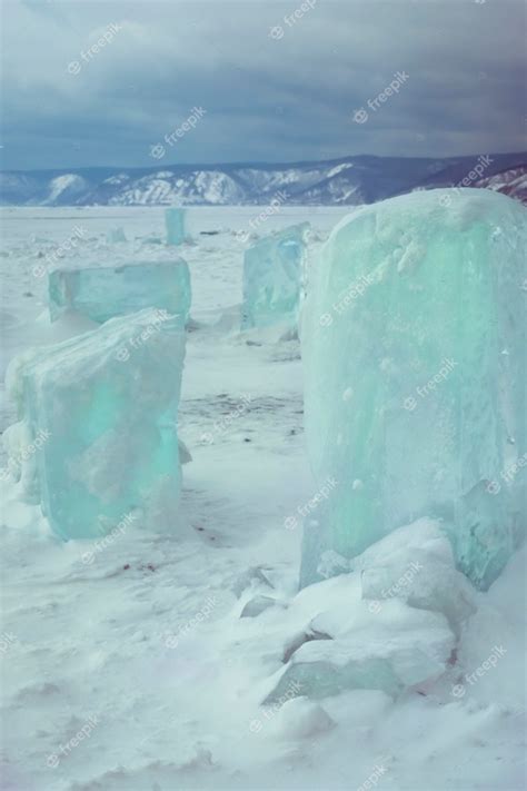 Blocks Of Ice On Lake Baikal Siberia Russia Premium Photo