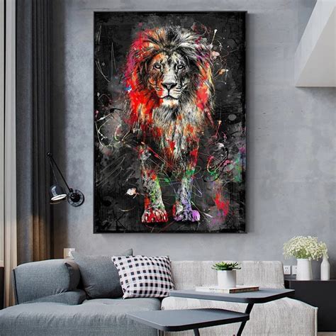 Colorful Lion Canvas Painting Abstract Animal Wall Art Posters Etsy
