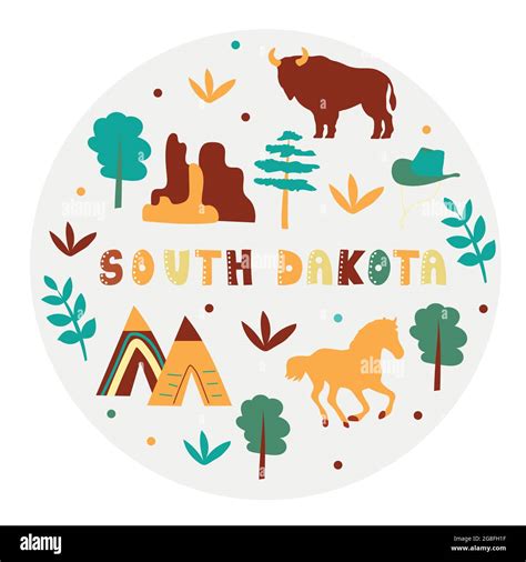 Usa Collection Vector Illustration Of South Dakota State Symbols