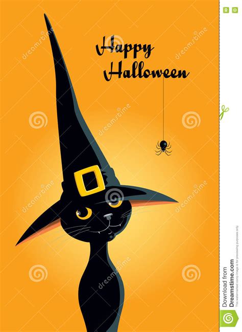 Halloween Black Cat In A Witch Hat Stock Vector Illustration Of