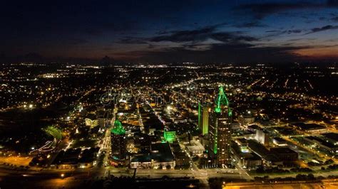 Downtown Mobile Alabama Riverside At Night Stock Photo Image Of