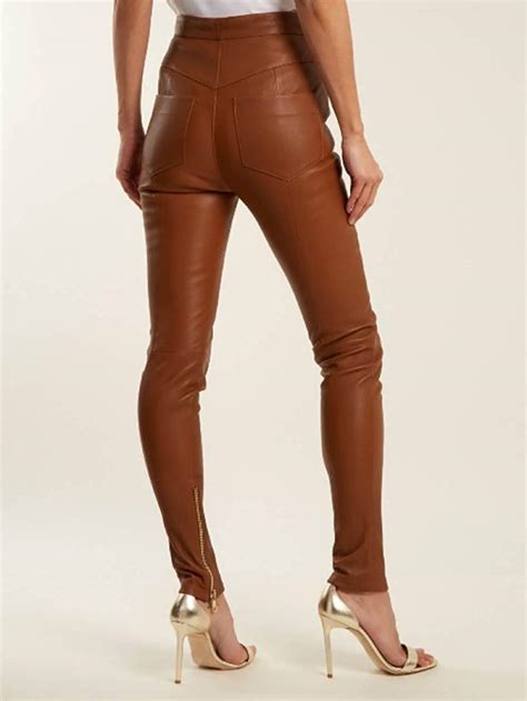 New Trendy Brown Lambskin LEATHER PANT Women Solid Etsy UK